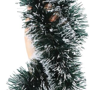 Christmas Tinsel Green with White snow tip for Xmas Tree Decorations