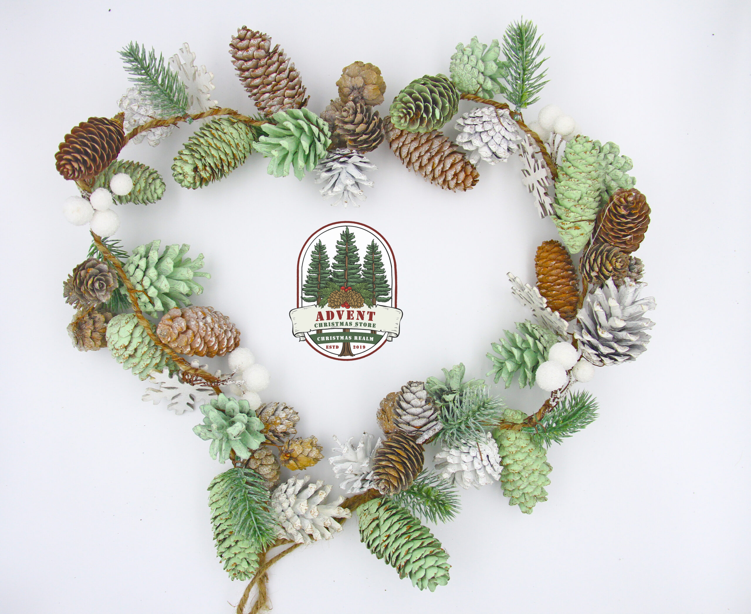 Frosted Glacier Snowflake Christmas Garland with Pine flower
