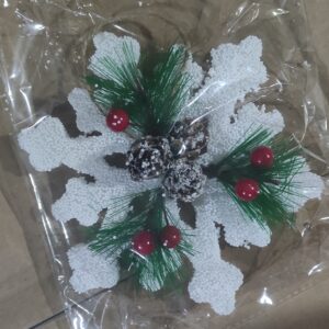 Foam snowflake hanging with pine & berries