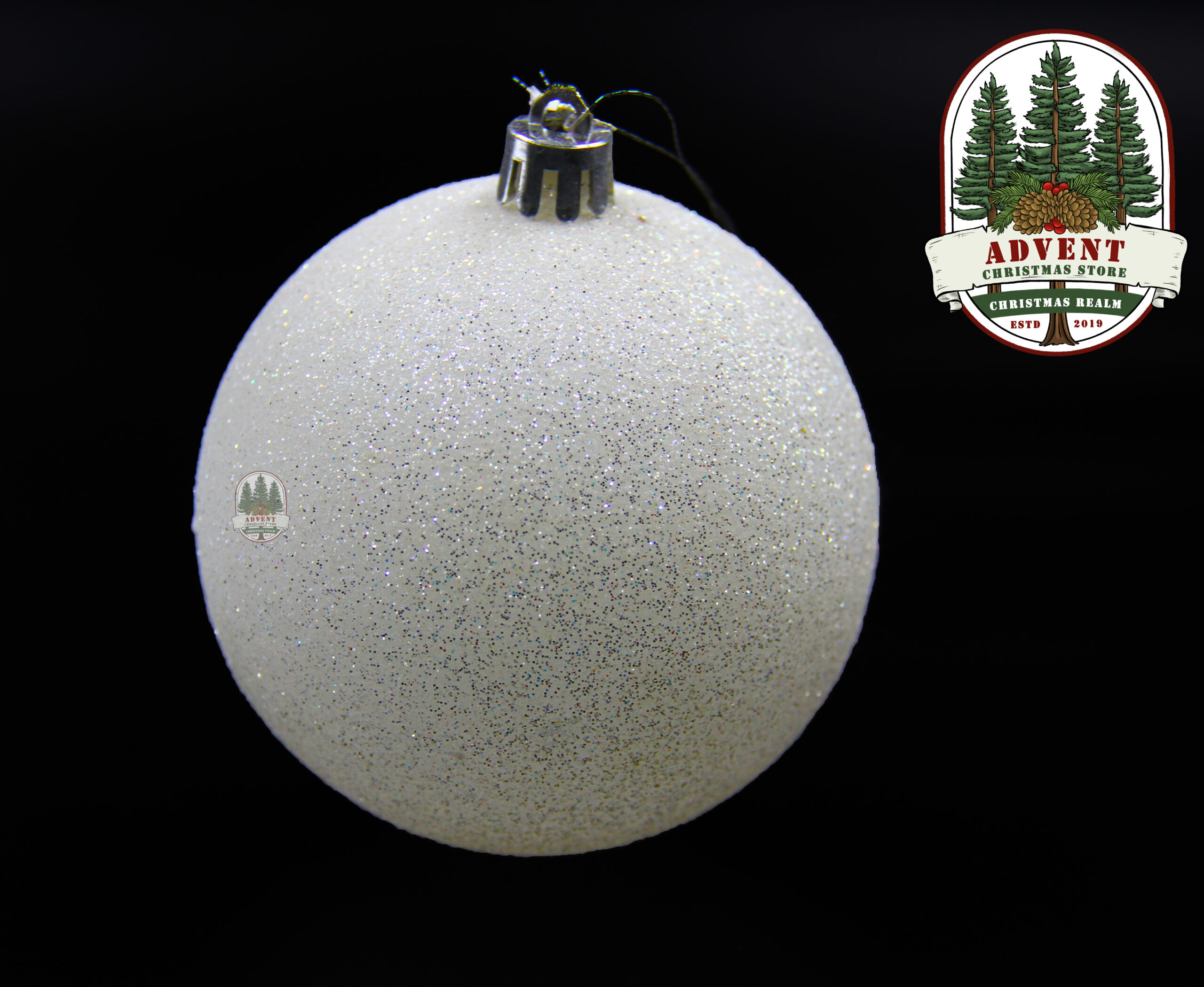 White Glitter Christmas Baubles – 6pcs