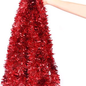 Red Tinsel Garland for Christmas Tree Decorations (6.5 FEET Long)