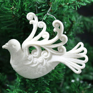 Glittery white dove christmas hanging ornament
