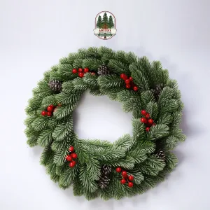 50CM FLOCKED WREATH WITH BERRIES
