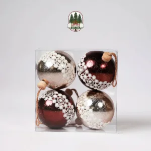 8CM LACE WRAPPED BAUBLES [PACK OF 4]