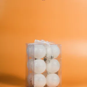 5CM WHITE GLITTER BAUBLES [PACK OF 12]