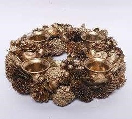 GOLD PINECONE CANDLE WREATH