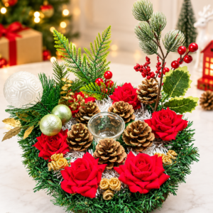 Red Rose Christmas Table Centrepiece