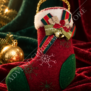 Burgundy Santa boot Christmas gift holder with gold bow