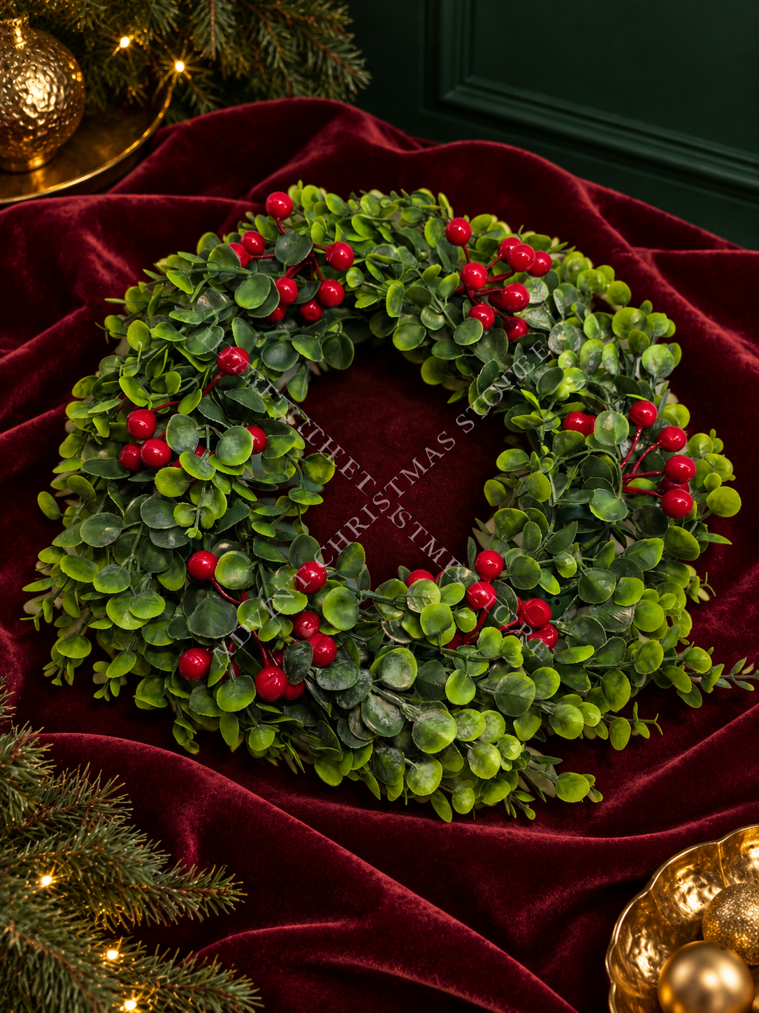 Luxury Christmas wreath on burgundy velvet wreath 20 inch