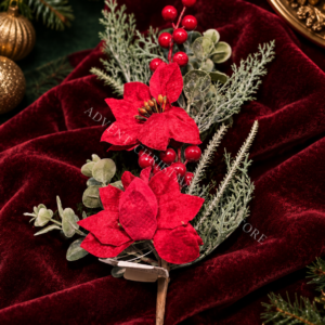 Red Poinsettia, Berry and Pine Christmas Floral Pick