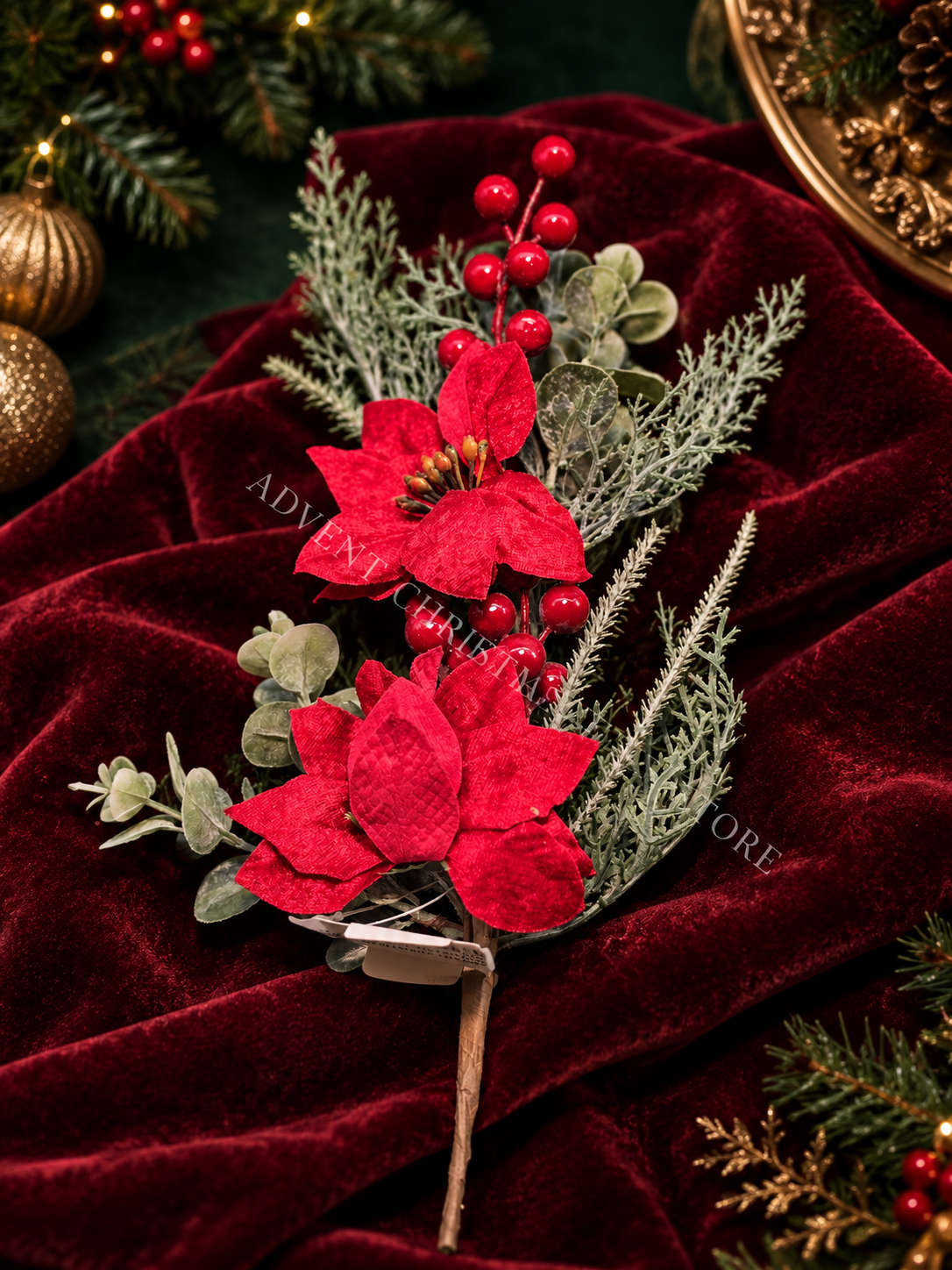 Moody Christmas Poinsettia Floral Pick