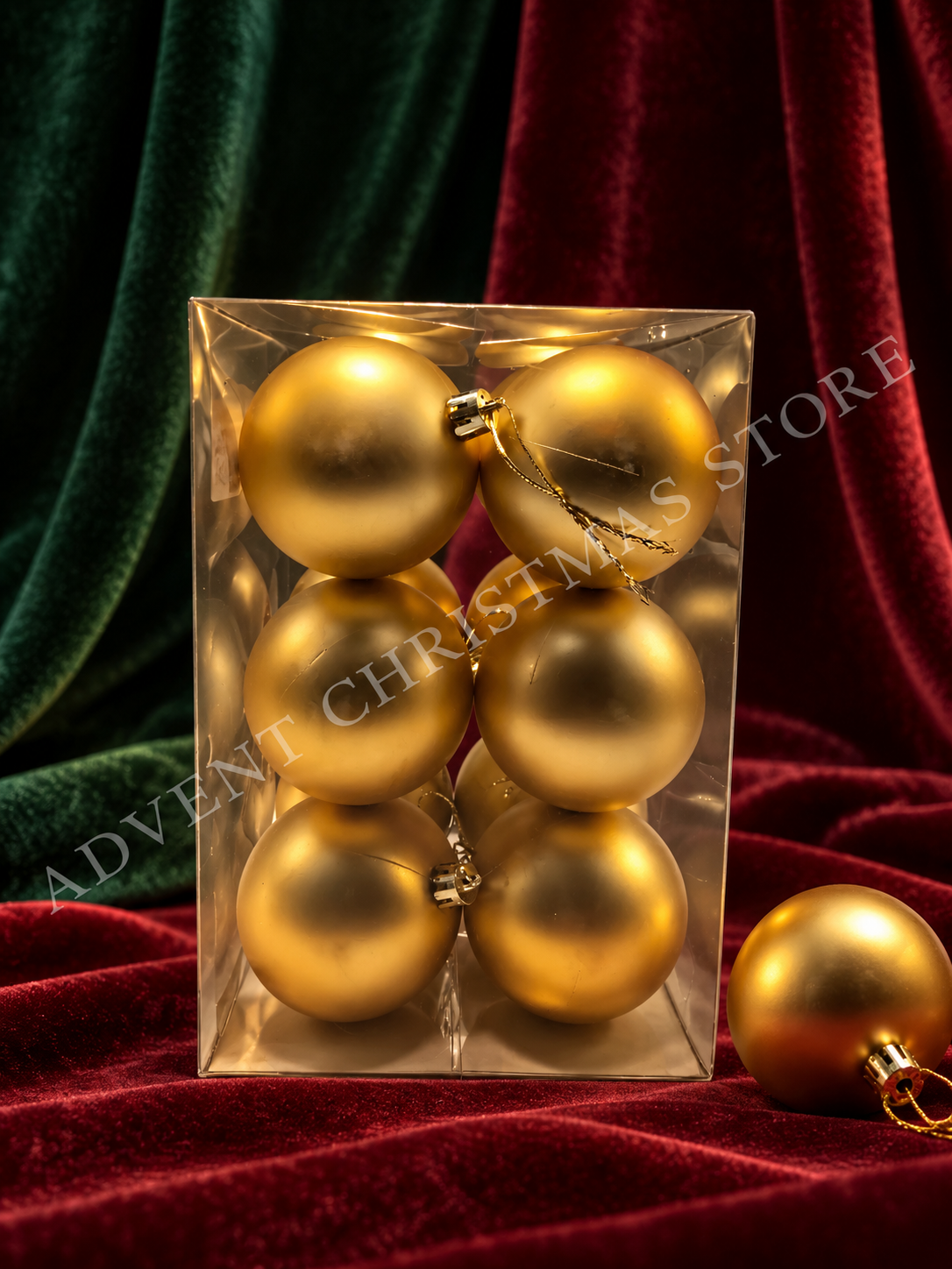 Packaged Gold Baubles on Velvet