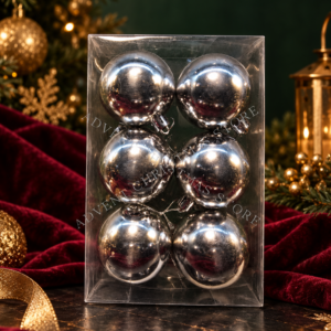 Silver Christmas Baubles, 6 cm, Set of 6